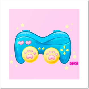 Kawaii Joystick bottle game gamer cute cat pink and blue ❤ ☆ ジョイスティック ☆ ❤ Posters and Art